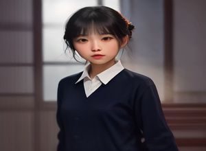 女性内容编辑在办公室伏案整理JK制服店铺资料的工作场景，神情专注