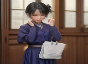 女性内容编辑在办公室伏案整理JK制服店铺资料的工作场景,神情专注
